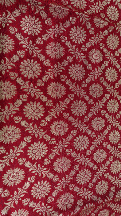 Red Banarsi Tablecloth With Crushed Organza Braid Trim