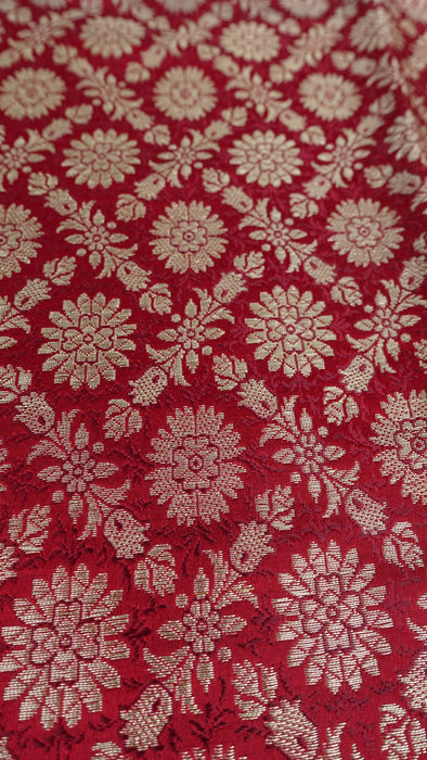 Red Banarsi Tablecloth With Crushed Organza Braid Trim