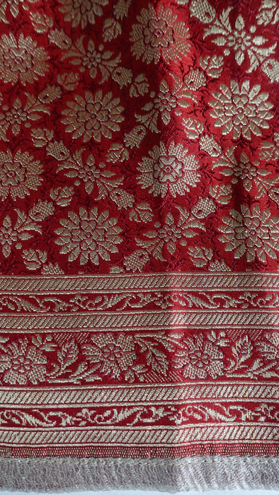 Red Banarsi Tablecloth With Crushed Organza Braid Trim