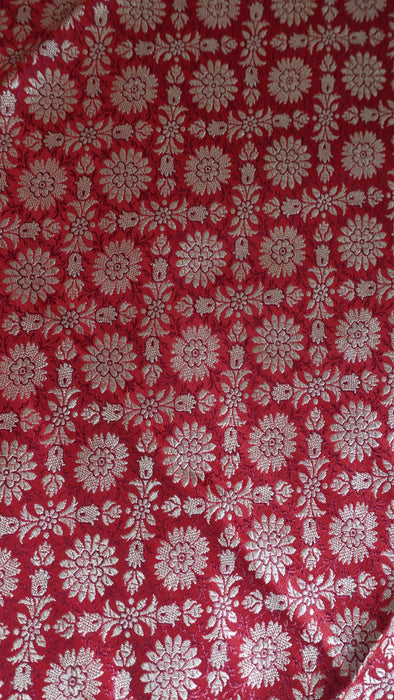 Red Banarsi Tablecloth With Crushed Organza Braid Trim