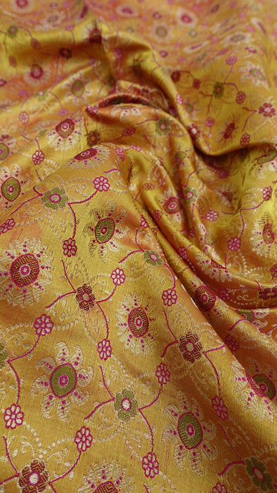Amber Brocade Tablecloth With Gold Fringe