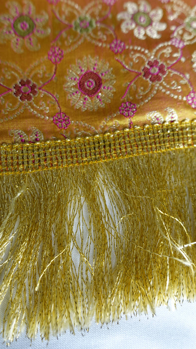 Amber Brocade Tablecloth With Gold Fringe