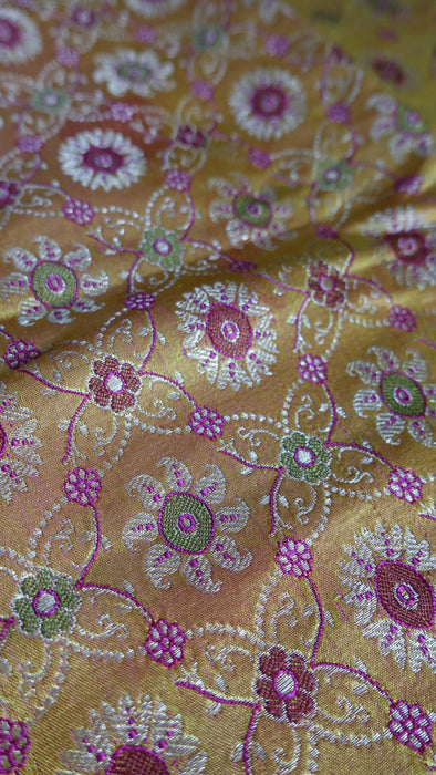 Amber Brocade Tablecloth With Gold Fringe