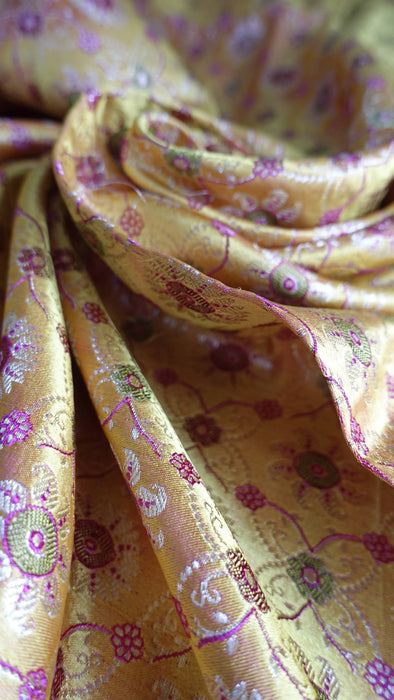 Amber Brocade Tablecloth With Gold Fringe