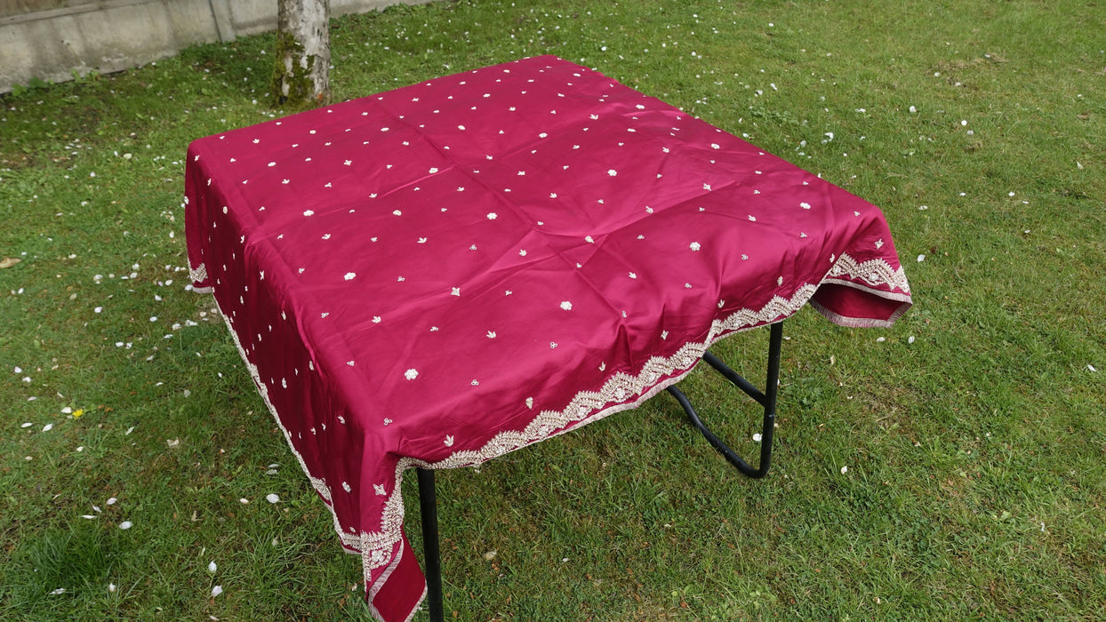 Red Silk Zardosi Worked Tablecloth - New