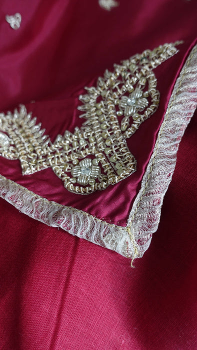 Red Silk Zardosi Worked Tablecloth - New