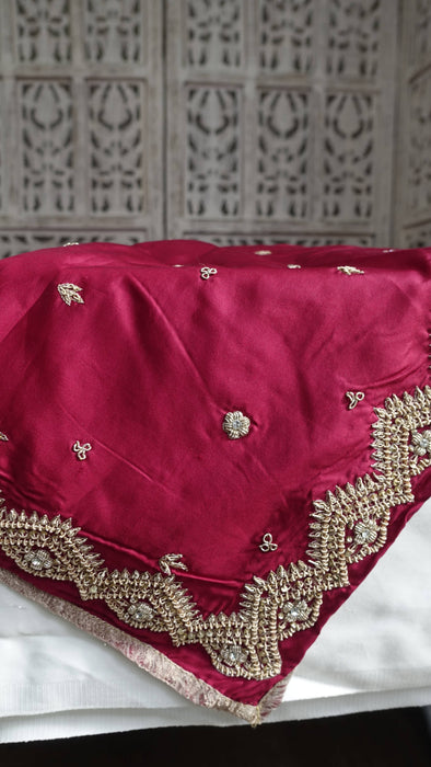 Red Silk Zardosi Worked Tablecloth - New