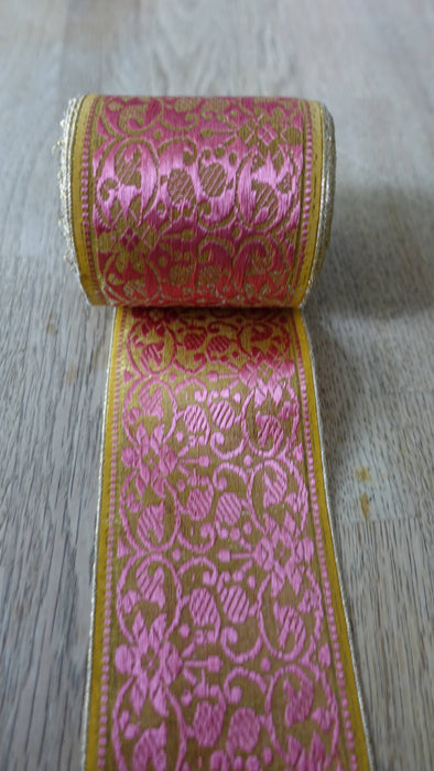 Vintage Coral Pink And Gold Woven Braid On A Roll - New