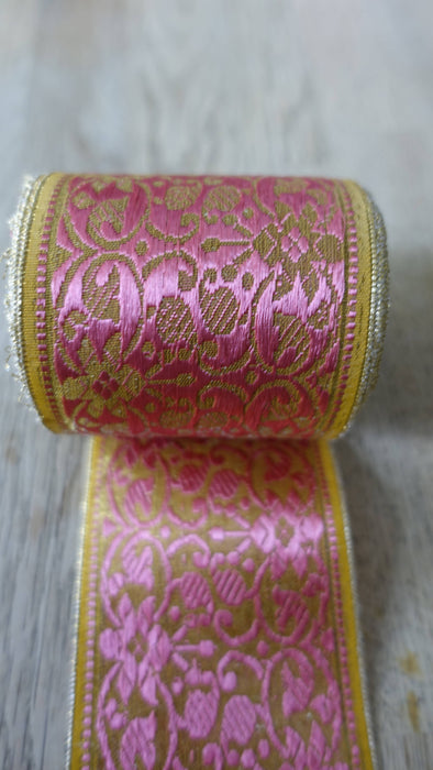 Vintage Coral Pink And Gold Woven Braid On A Roll - New