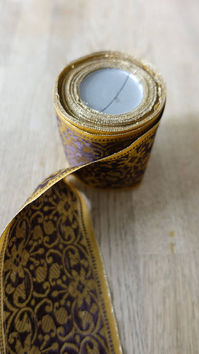 Vintage Dark Brown And Gold Woven Braid On A Roll - New
