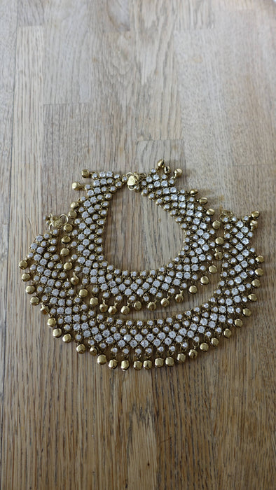 Gold Diamante Beaded Gungroo Anklets