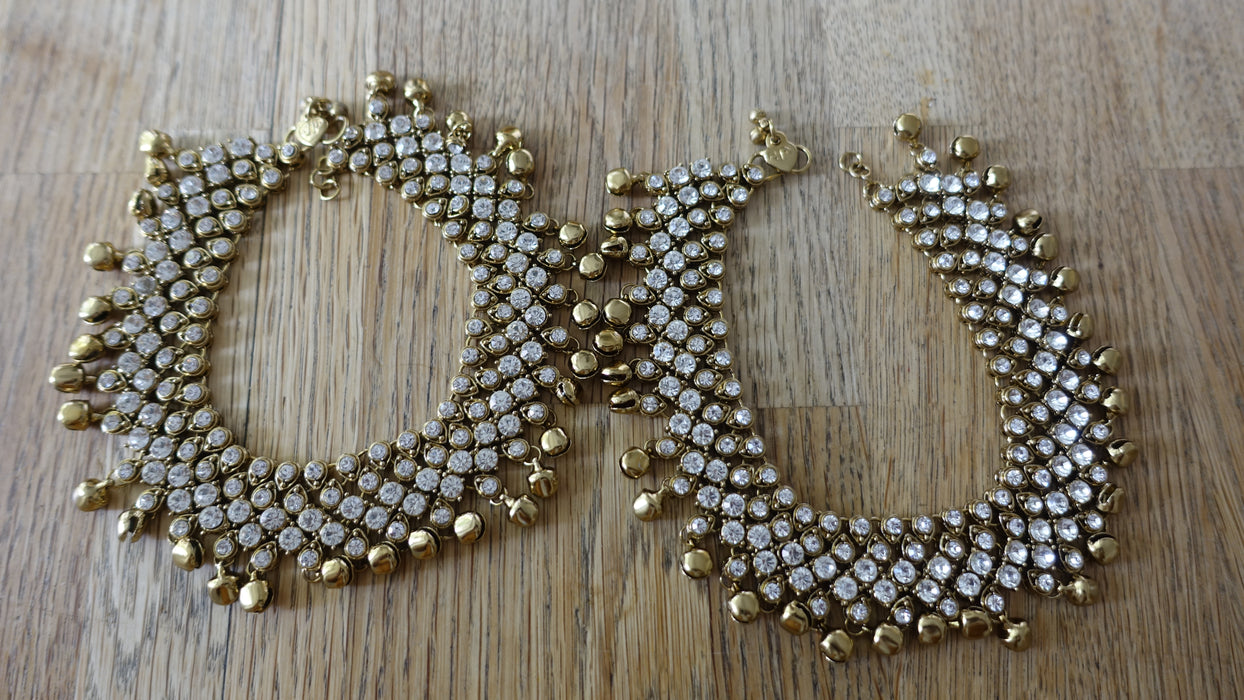 Gold Diamante Beaded Gungroo Anklets