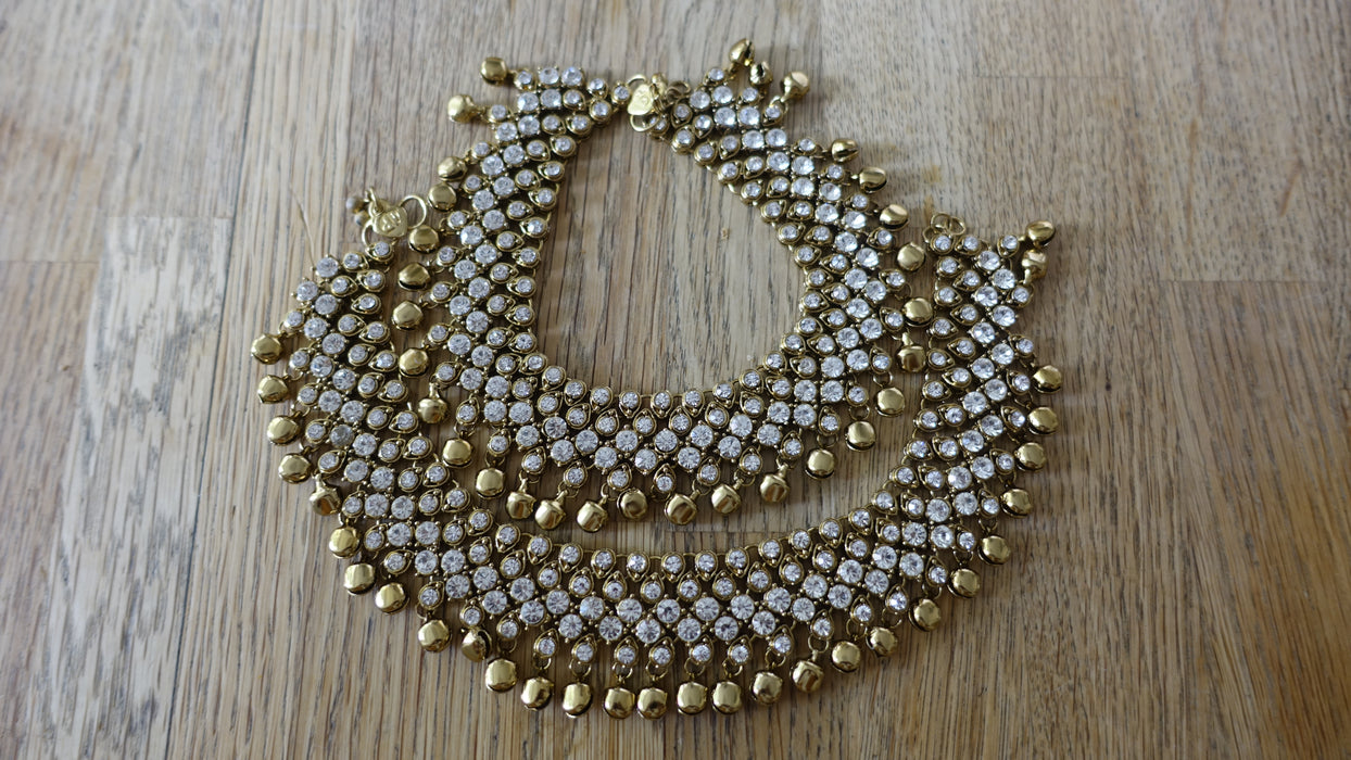 Gold Diamante Beaded Gungroo Anklets
