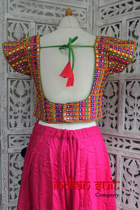 Navratri Pink Cotton 2Pc Choli Lengha - UK 10 / EU 36 - New - Indian Suit Company