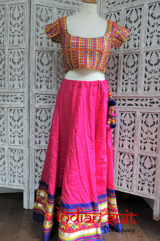 Navratri Pink Cotton 2Pc Choli Lengha - UK 10 / EU 36 - New - Indian Suit Company