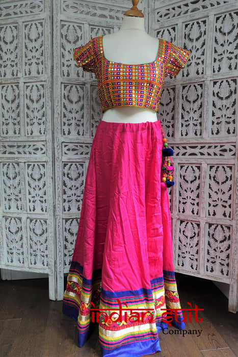 Navratri Pink Cotton 2Pc Choli Lengha - UK 10 / EU 36 - New - Indian Suit Company