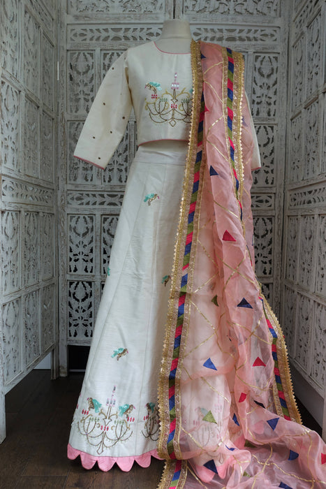 Cream Raw Silk Lengha - UK 10/EU 36 - New