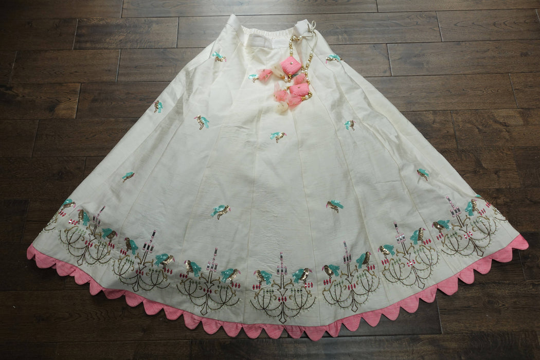 Cream Raw Silk Lengha - UK 10/EU 36 - New