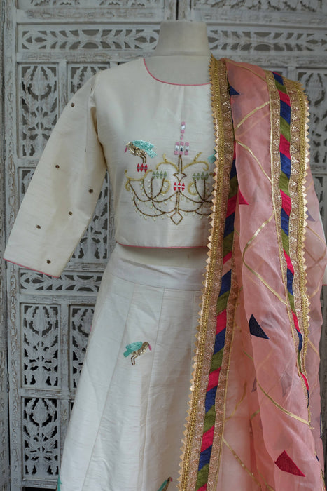 Cream Raw Silk Lengha - UK 10/EU 36 - New