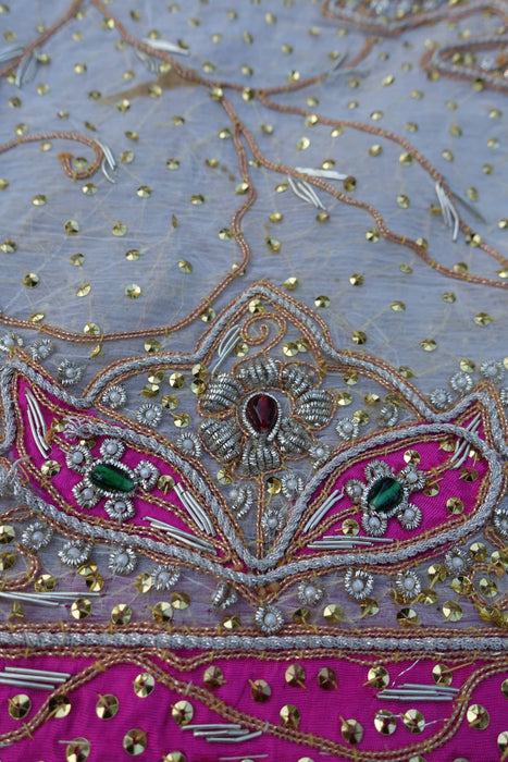 Cream Silk Vintage Lengha - Free Size - Preloved