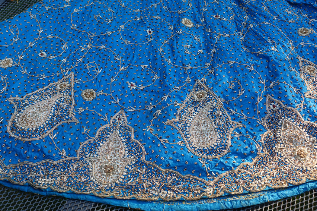 Peacock Blue Silk Vintage Lengha - Freesize - Preloved
