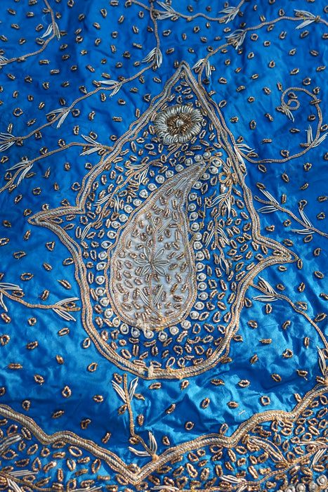 Peacock Blue Silk Vintage Lengha - Freesize - Preloved
