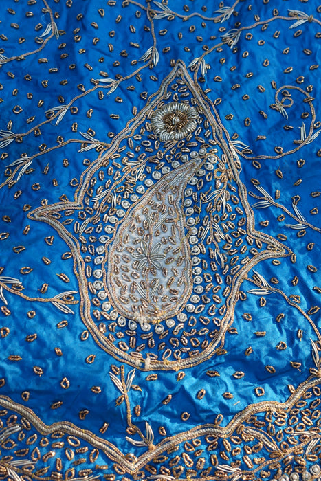 Peacock Blue Silk Vintage Lengha - Free Size - Preloved