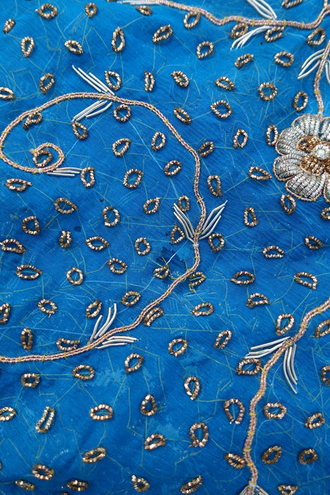 Peacock Blue Silk Vintage Lengha - Free Size - Preloved