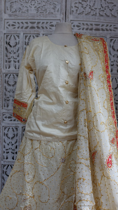 Cream Silk Vintage Wedding Lengha - Preloved