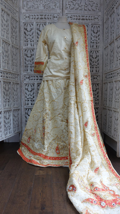 Cream Silk Vintage Wedding Lengha - Preloved