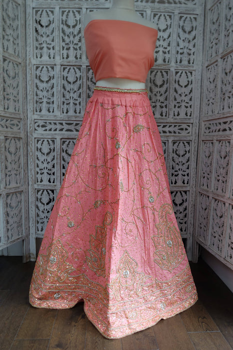 Peach Silk Vintage Wedding Lengha - Preloved