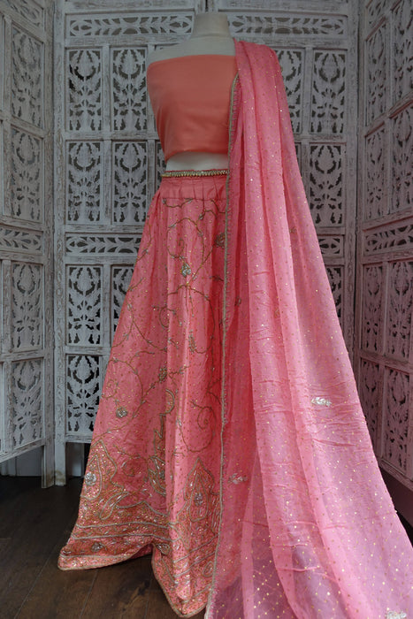 Peach Silk Vintage Wedding Lengha - Preloved