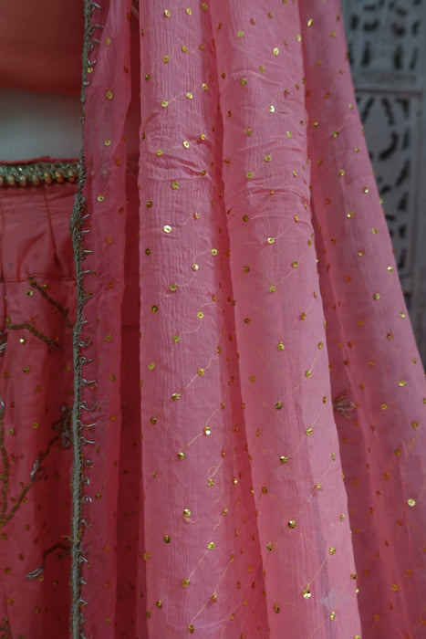 Peach Silk Vintage Wedding Lengha - Preloved