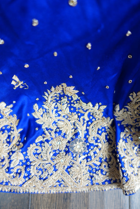 Blue Brushed Silk Vintage Zardosi Skirt - Preloved