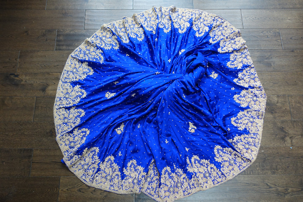 Blue Brushed Silk Vintage Zardosi Skirt - Preloved