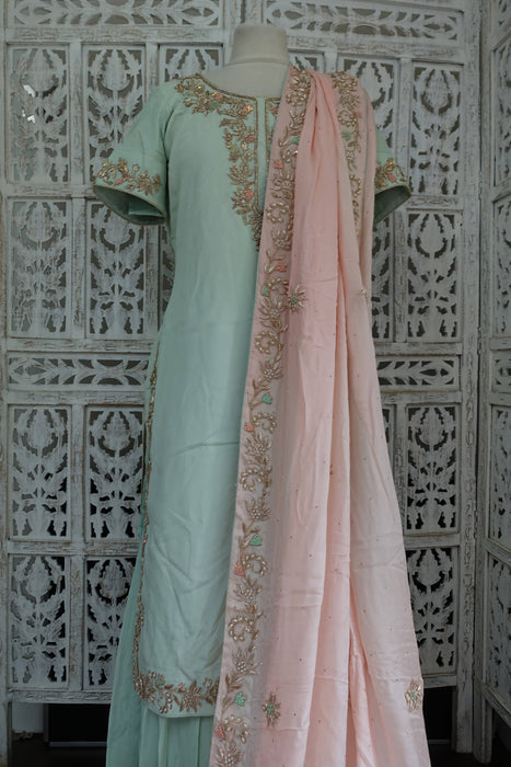 Mint Green And Pink Silk Lengha - UK 10/EU 36 - Preloved
