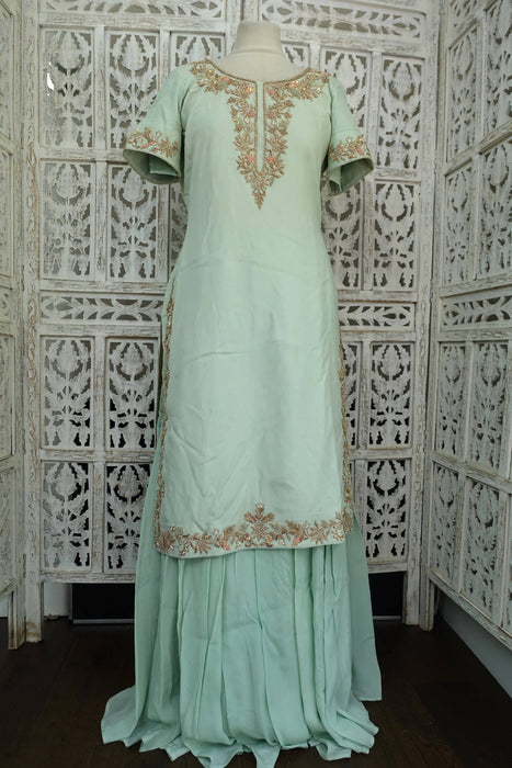 Mint Green And Pink Silk Lengha - UK 10/EU 36 - Preloved