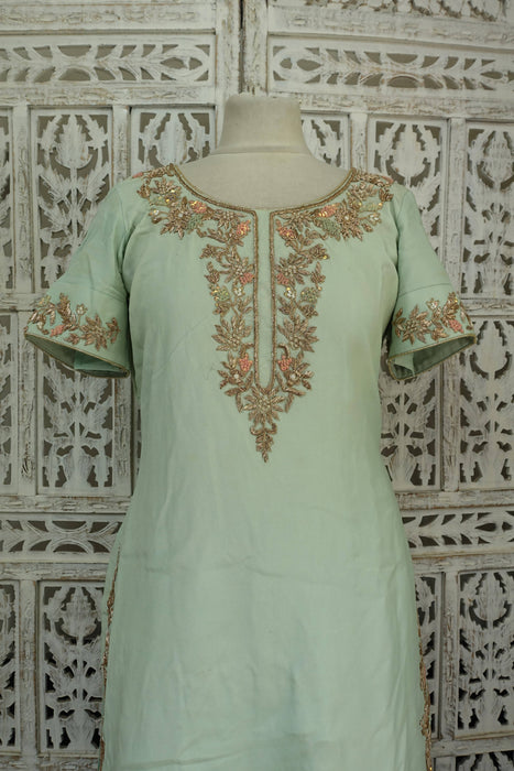 Mint Green And Pink Silk Lengha - UK 10/EU 36 - Preloved