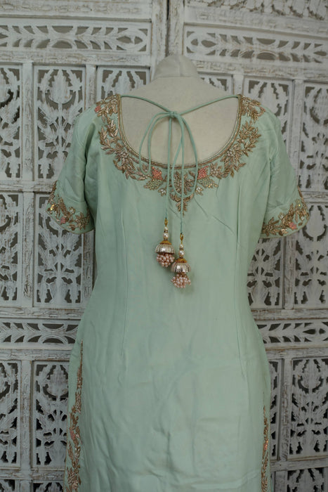 Mint Green And Pink Silk Lengha - UK 10/EU 36 - Preloved
