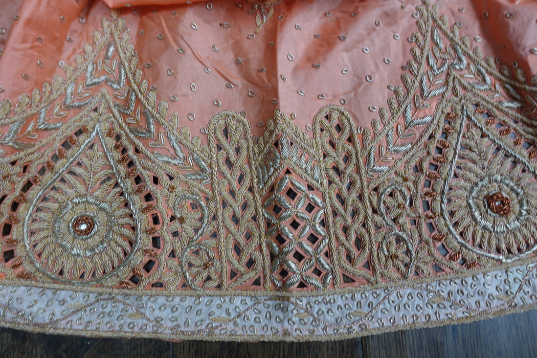 Peach Silk Vintage Wedding Lengha - UK 12/EU 38 - New