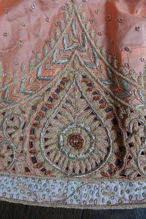 Peach Silk Vintage Wedding Lengha - UK 12/EU 38 - New