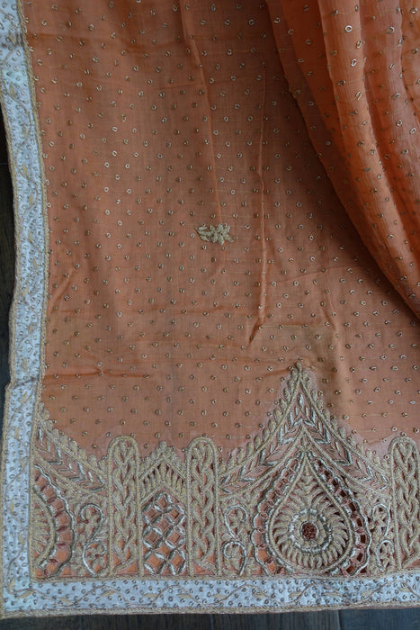 Peach Silk Vintage Wedding Lengha - UK 12/EU 38 - New