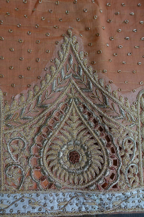 Peach Silk Vintage Wedding Lengha - UK 12/EU 38 - New