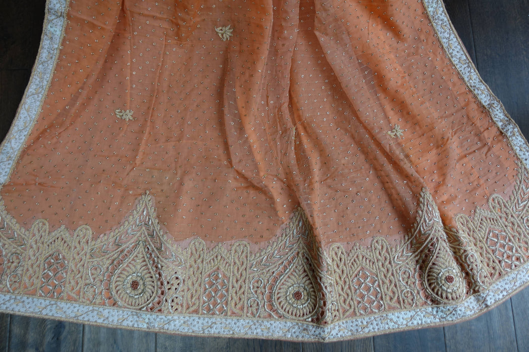 Peach Silk Vintage Wedding Lengha - UK 12/EU 38 - New