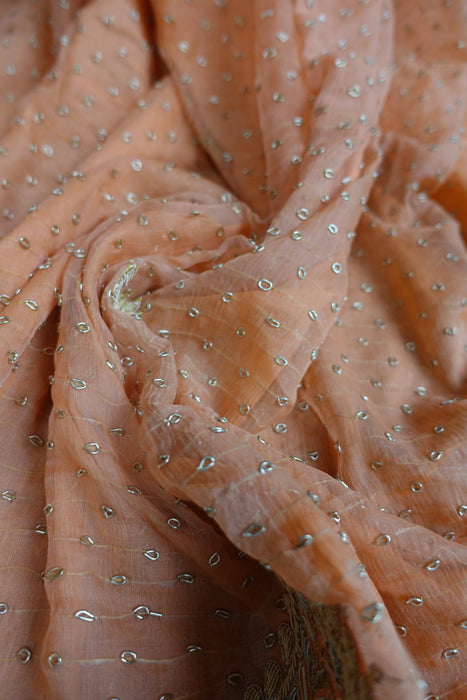 Peach Silk Vintage Wedding Lengha - UK 12/EU 38 - New