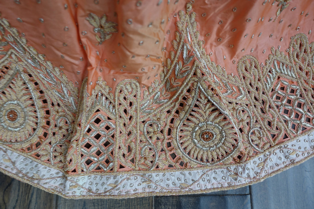 Peach Silk Vintage Wedding Lengha - UK 12/EU 38 - New