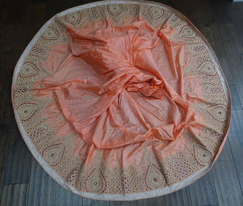 Peach Silk Vintage Wedding Lengha - UK 12/EU 38 - New