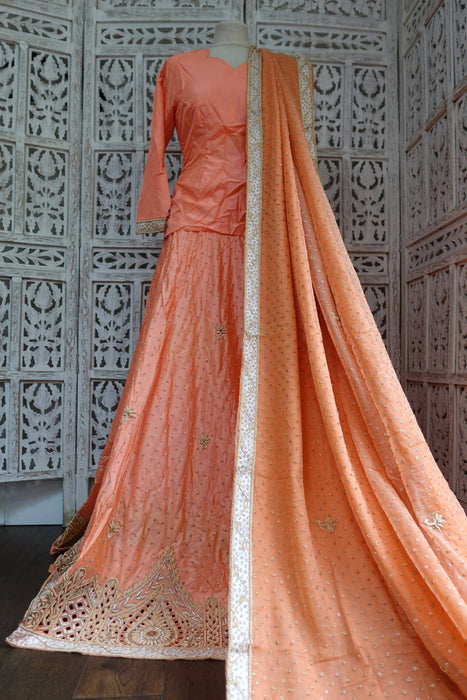Peach Silk Vintage Wedding Lengha - UK 12/EU 38 - New