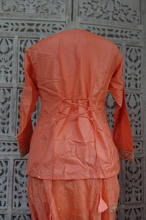 Peach Silk Vintage Wedding Lengha - UK 12/EU 38 - New