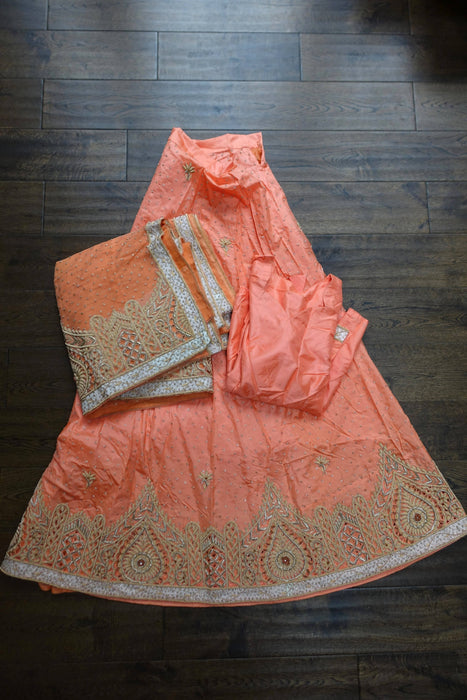 Peach Silk Vintage Wedding Lengha - UK 12/EU 38 - New